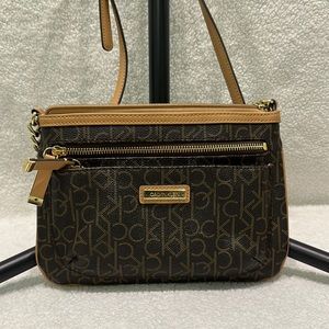 Calvin Klein Crossbody Bag Brown and Tan with Gold Tone Hardware